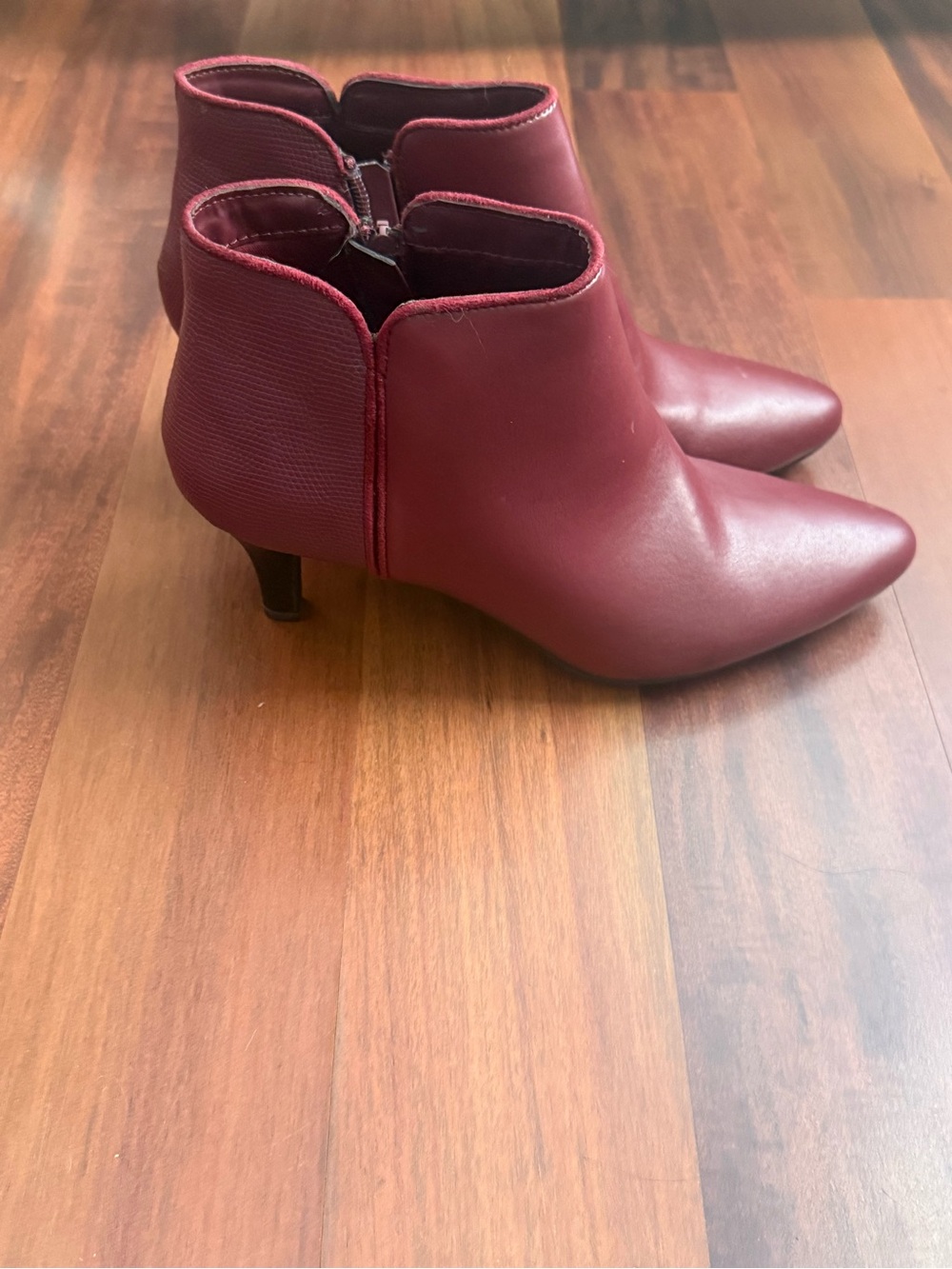 East 5th Burgundy Pointed-Toe Kitten Heel Ankle Boots